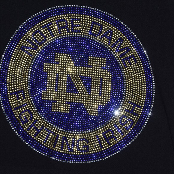 Notre Dame rhinestone bling long sleeve round neck Shirt XS S M L XL XXL1X 2… - Picture 3 of 9
